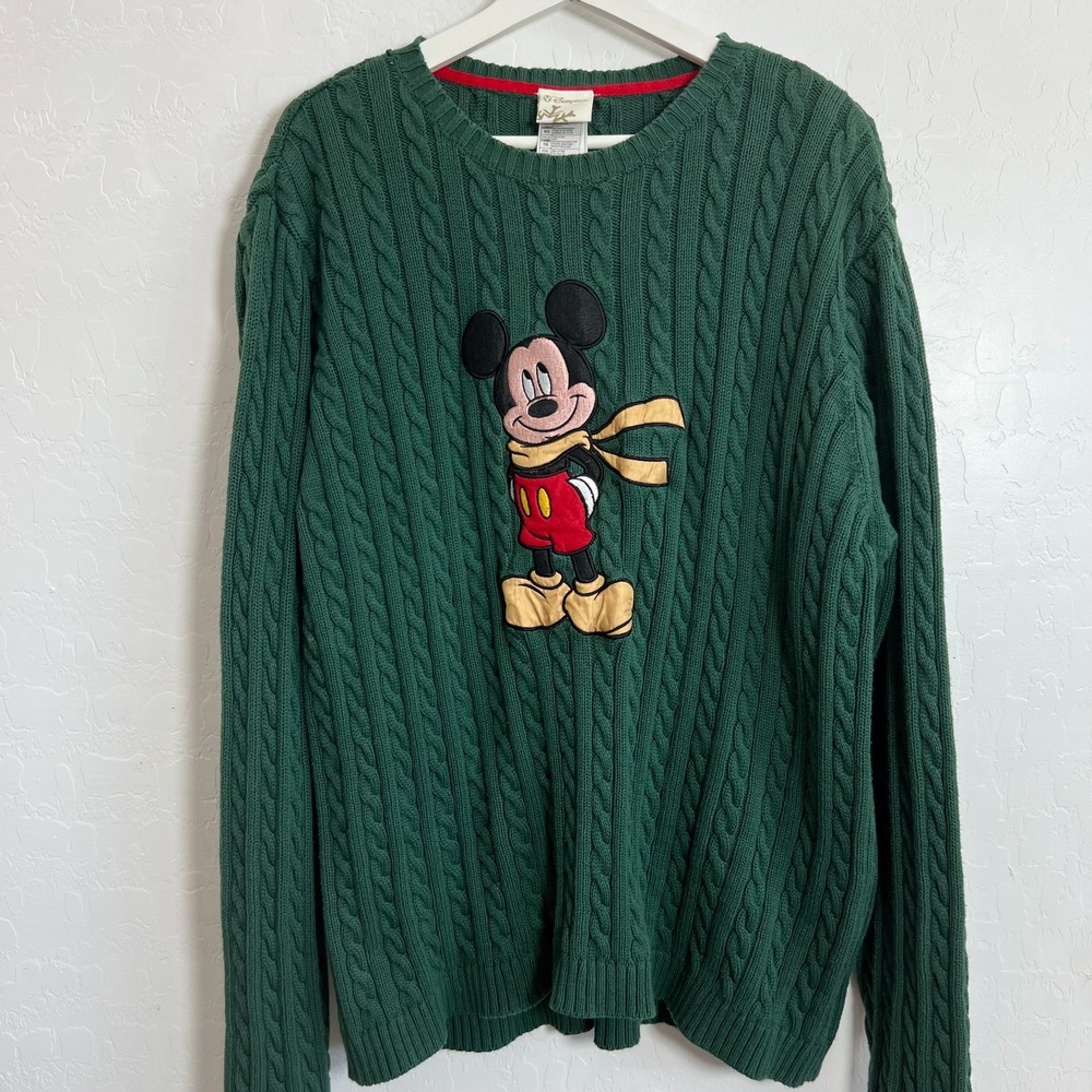 VTG Disney store Micky Mouse knit green sweater XL classic 90s Y2K fall winter